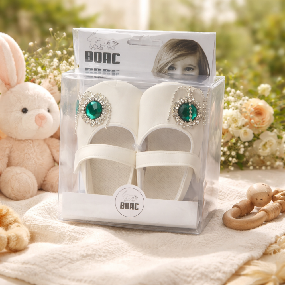 Sandale fetite BOAC albe cu piatra verde eleganta [3]