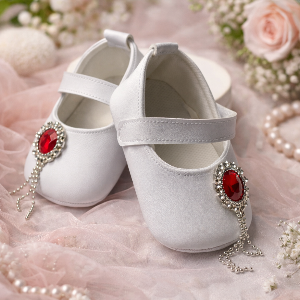 Sandale fetite BOAC alb cu piatra rosie [2]