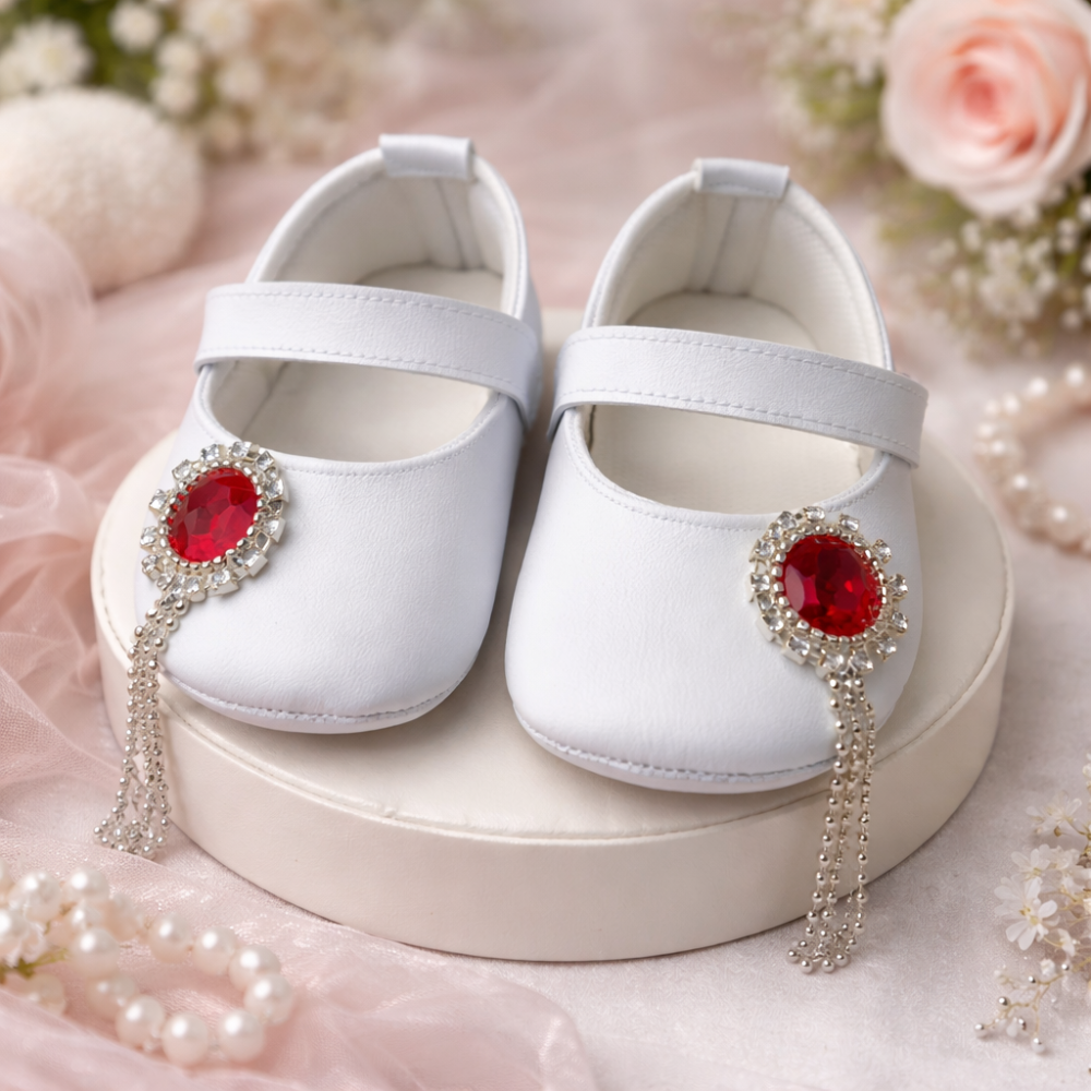 Sandale fetite BOAC alb cu piatra rosie [3]