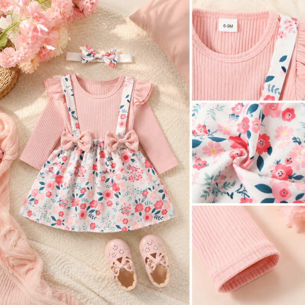 Sarafan cu body ROZ pudra - Little flowers [4]