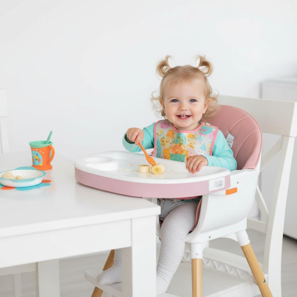 Scaun de masă 3 în 1 pentru bebeluși cu tavă dublă și centură de siguranță [4]