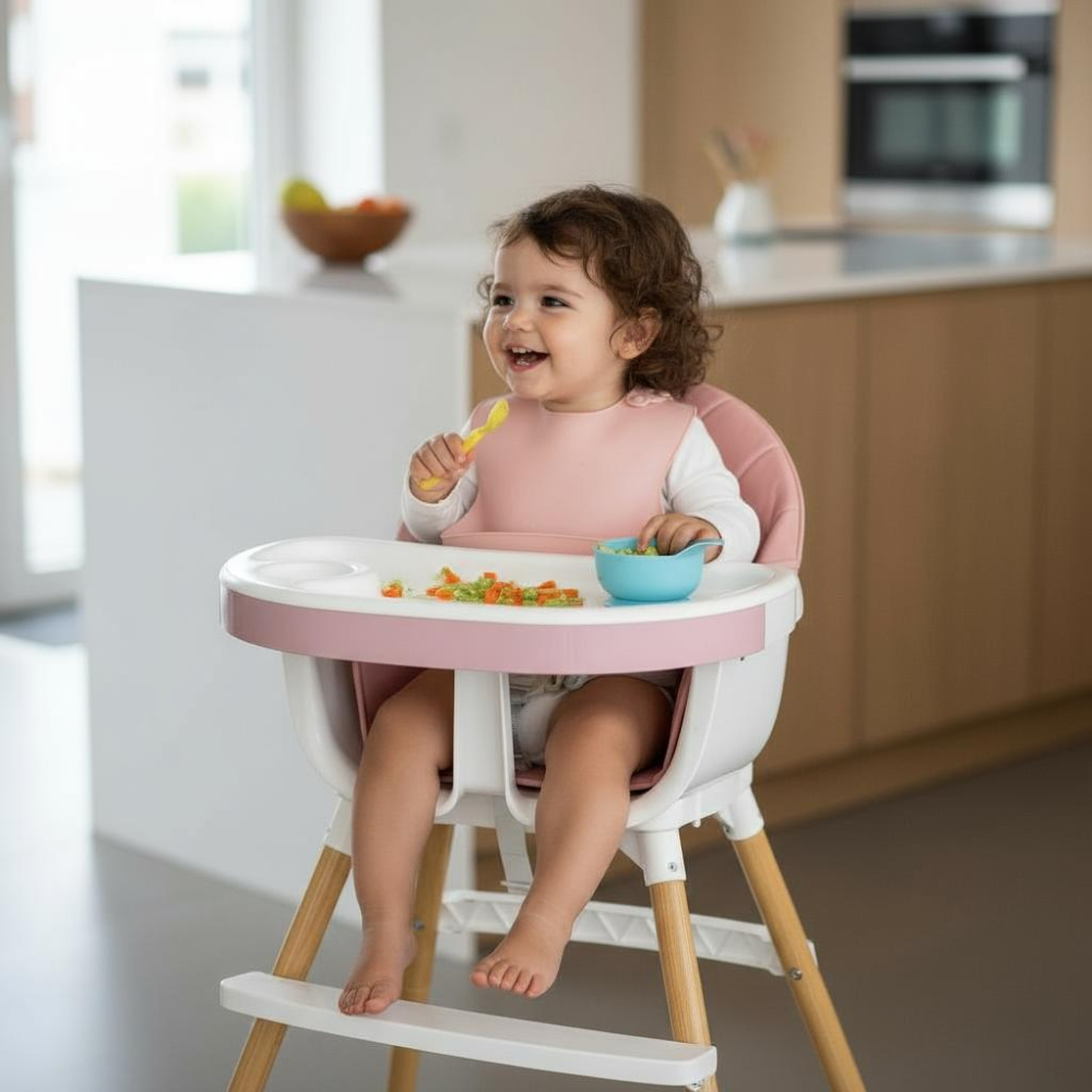 Scaun de masă 3 în 1 pentru bebeluși cu tavă dublă și centură de siguranță [5]