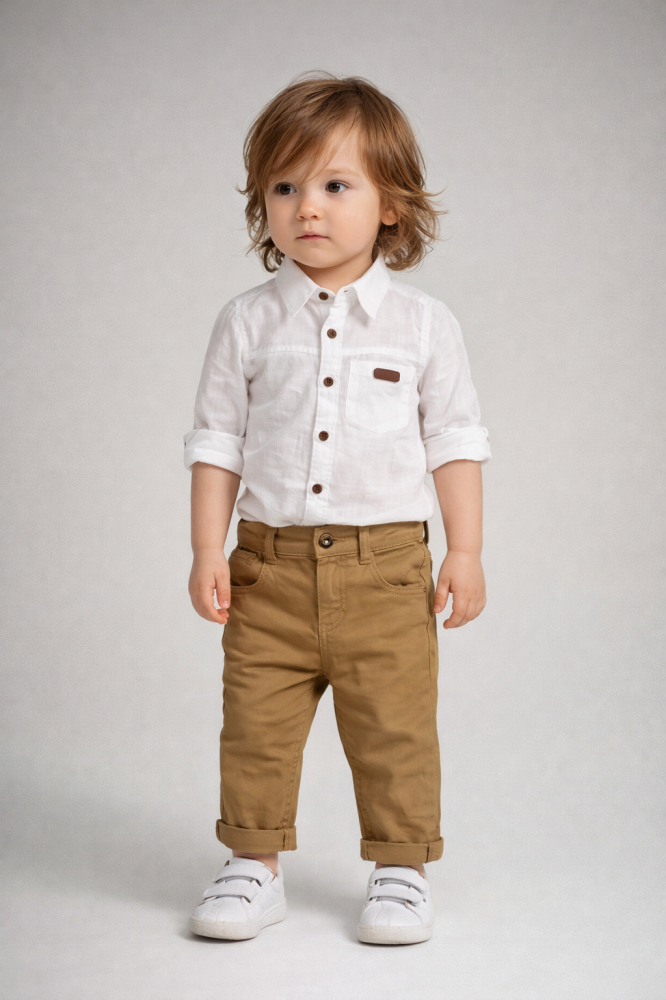 Set 2 piese camasa alba si pantaloni maro baieti Oryeda [4]