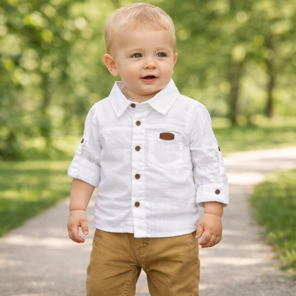 Set 2 piese camasa alba si pantaloni maro baieti Oryeda [5]