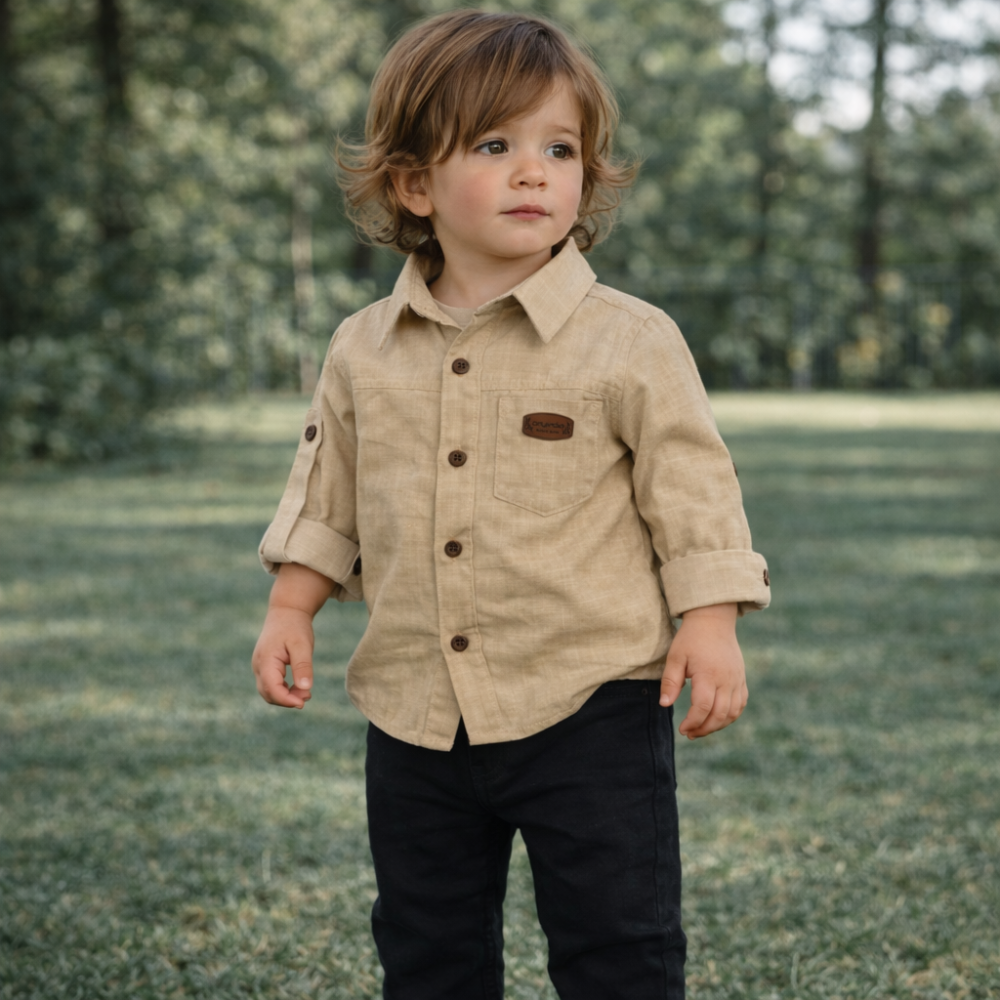 Set 2 piese camasa bej si pantaloni bleumarin baieti Oryeda [4]