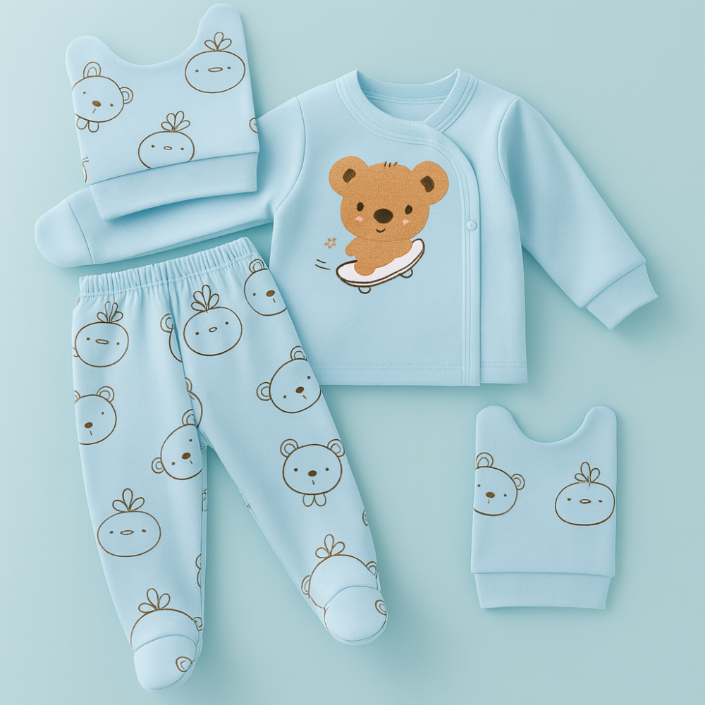 Set 3 piese Babycan pentru nou-nascuti, model ursulet 100% bumbac - Albastru [2]