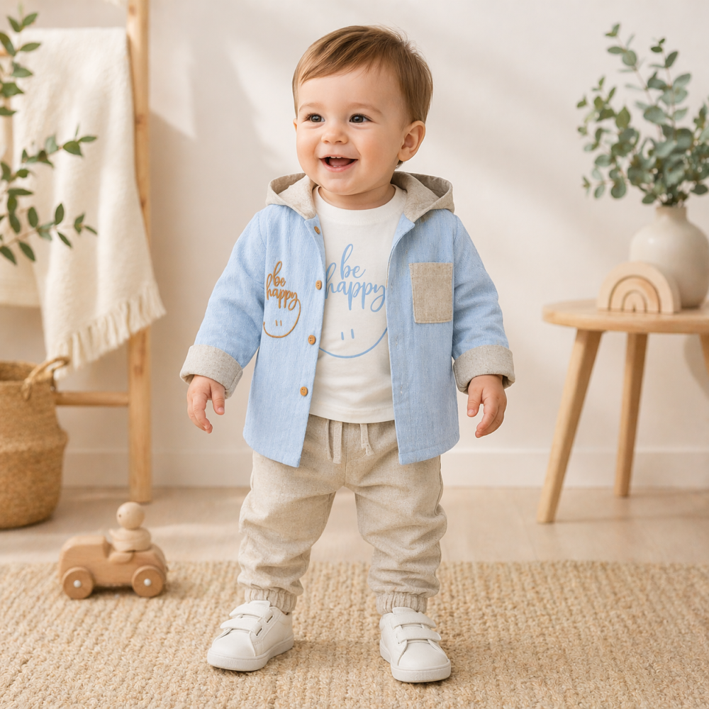 Set 3 piese baieti tricou camasa si pantaloni albastru [3]