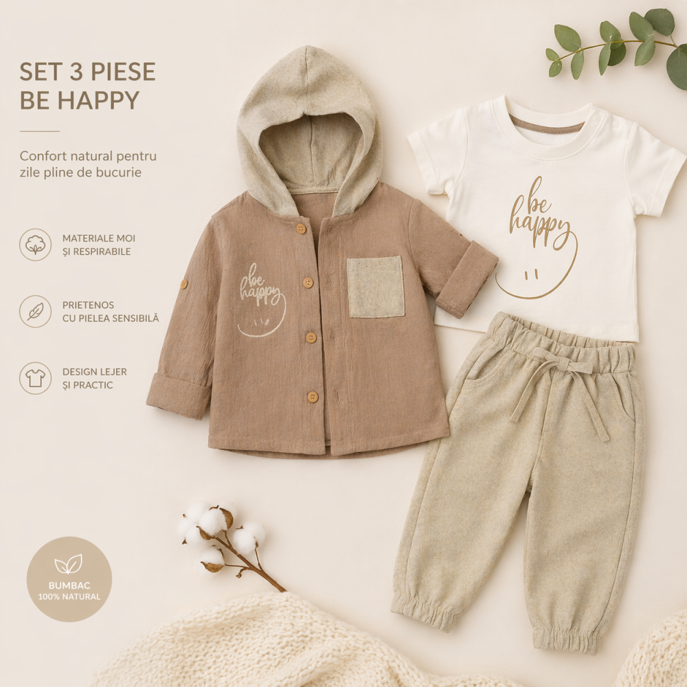 Set 3 piese baieti tricou camasa si pantaloni maro [3]