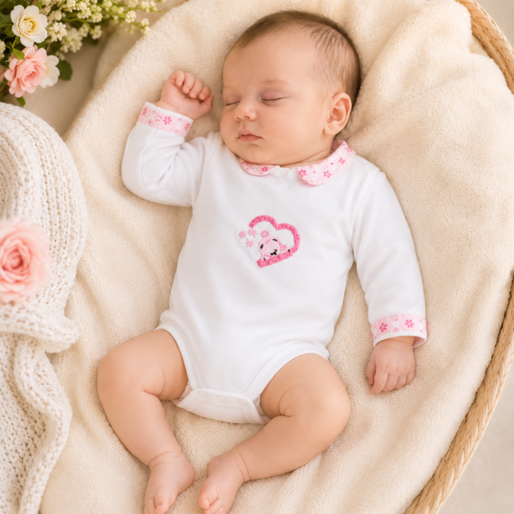 Set 3 piese copii body maneca lunga, vesta si pantaloni fetite Babyim 100% bumbac roz [5]