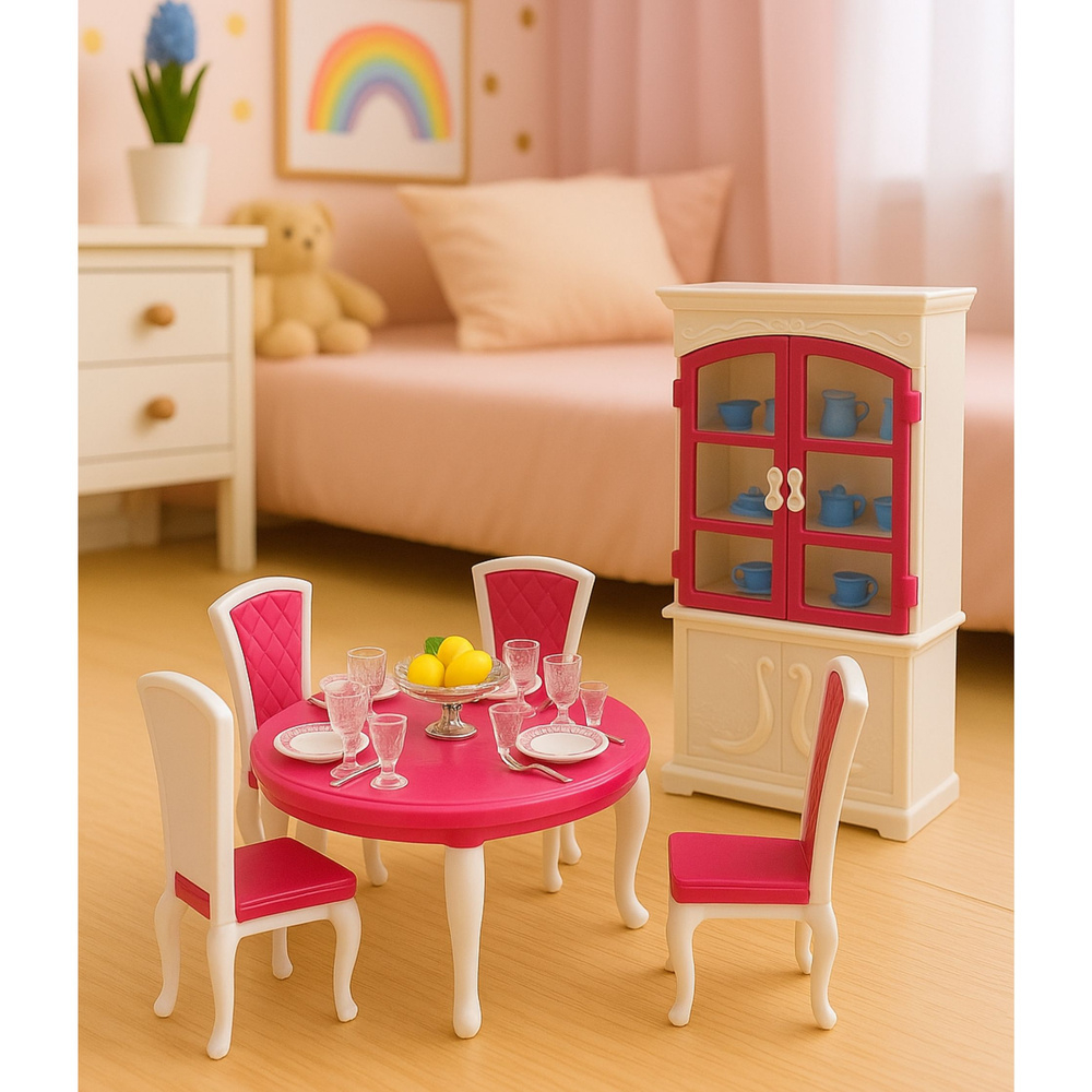 Set Sufragerie pentru Papusi: Masa, Scaune, Comoda si Vesela [4]