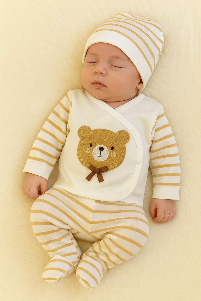 Set bebe 5 piese din bumbac 100% – model ursulet, 0-3 luni [2]