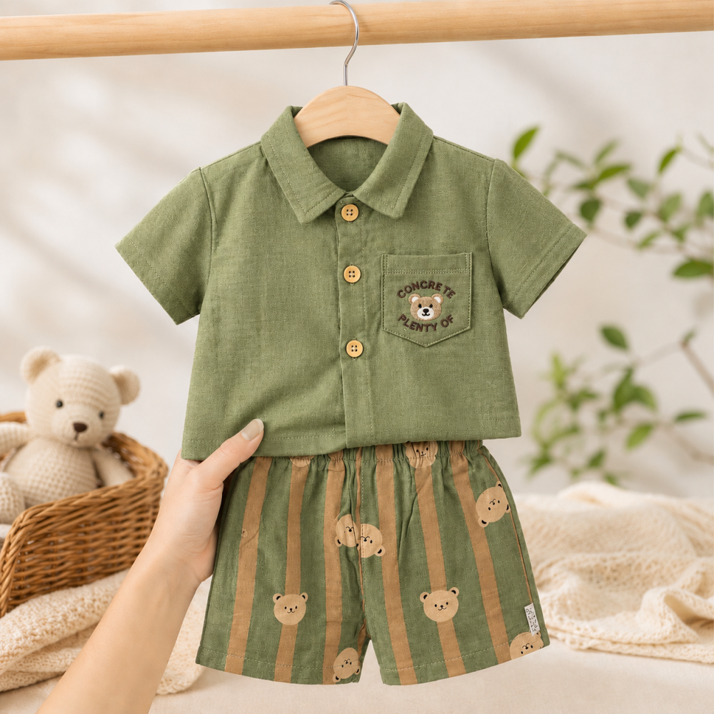 Set bebe camasa verde si pantaloni scurti [2]