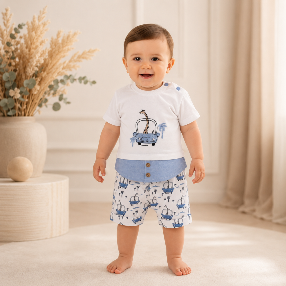 Set bebe de vara tricou si pantaloni scurti babyim albastru [3]