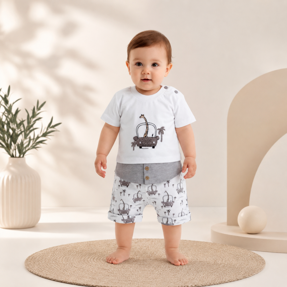 Set bebe de vara tricou si pantaloni scurti babyim maro [3]