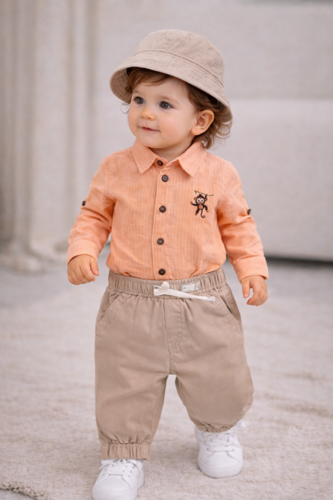 Set bebe elegant camasa body pantaloni si palarie Oryeda [4]