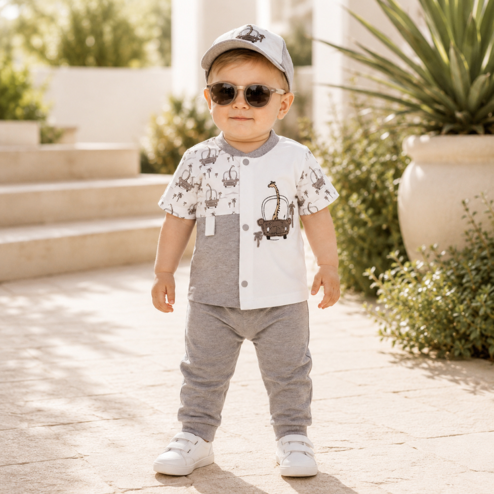 Set bebe tricou si pantaloni lungi babyim gri bumbac [2]