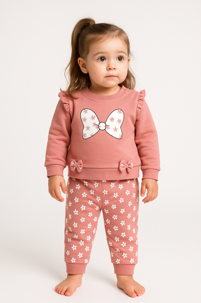 Set bluzita si pantaloni fetite 100% bumbac - Roz [2]