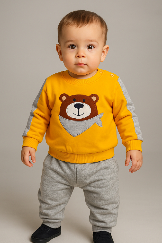 Set bluzita cu pantaloni 100% Bumbac cu Ursulet Gules - Galben [2]