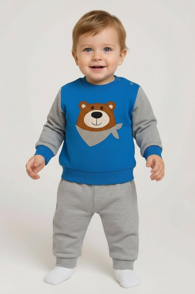 Set bluzita cu pantaloni 100% Bumbac cu Ursulet Gules - Albastru [3]