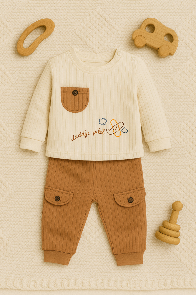 Set bluzita cu pantaloni Nafitto din bumbac maro [3]