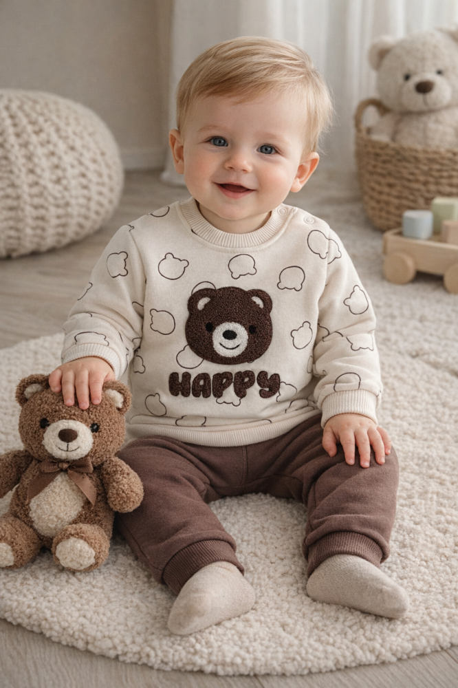 Set bluzita si pantaloni bebelus „Happy Bear” - Maro [3]