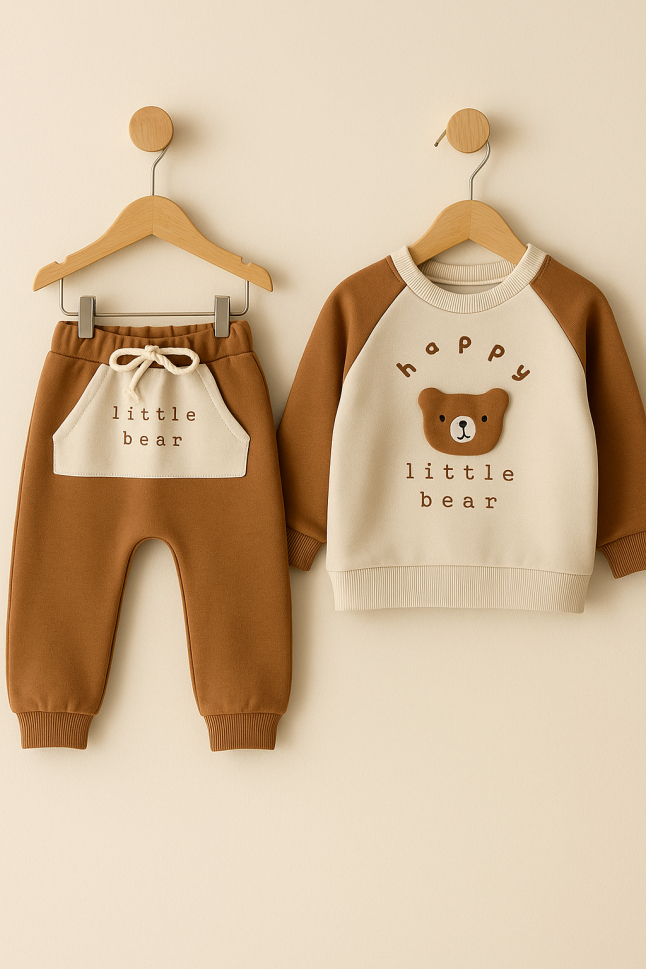 Set bluzita si pantaloni bebelus „Happy Little Bear” - Maro [2]
