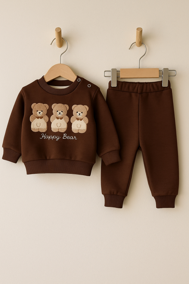 Set bluzita si pantaloni bebelusi - Ursuletul vesel - Maro [2]