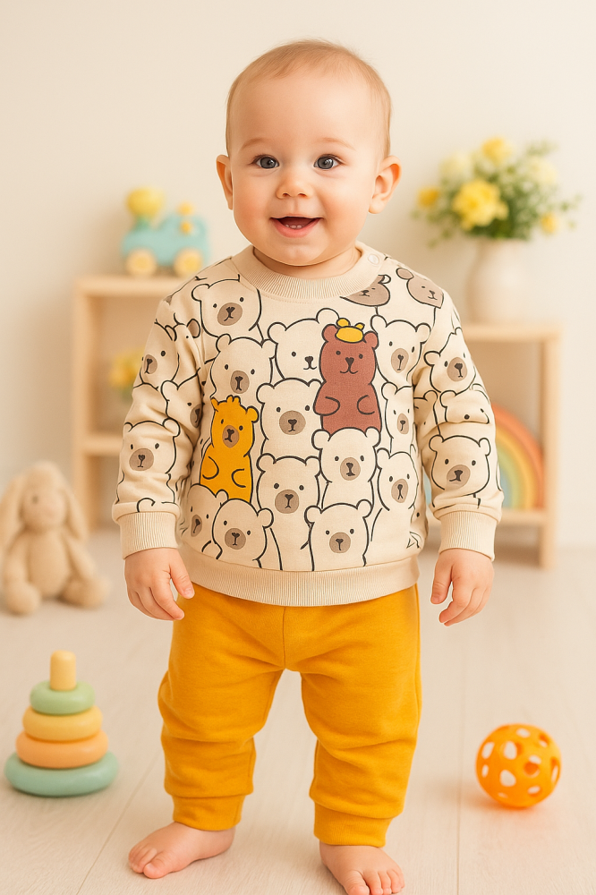 Set bluzita si pantaloni Karacon Baby din bumbac 100% cu ursuleti [1]