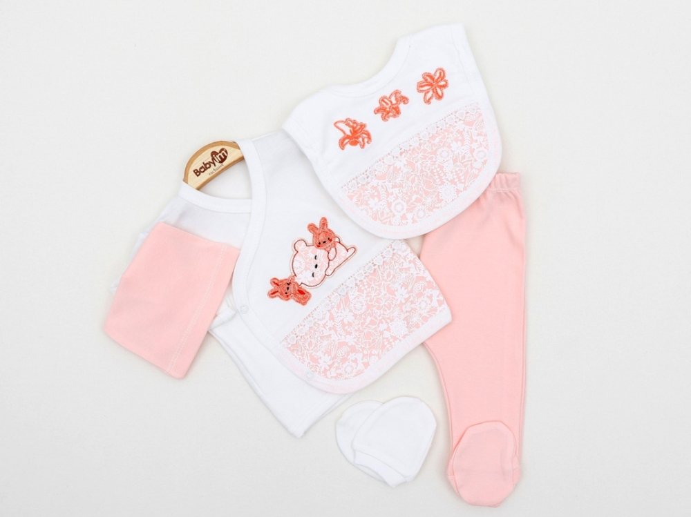 SET BODY BEBELUS FETE 0-3 LUNI 5 PIESE CU FLORI [3]