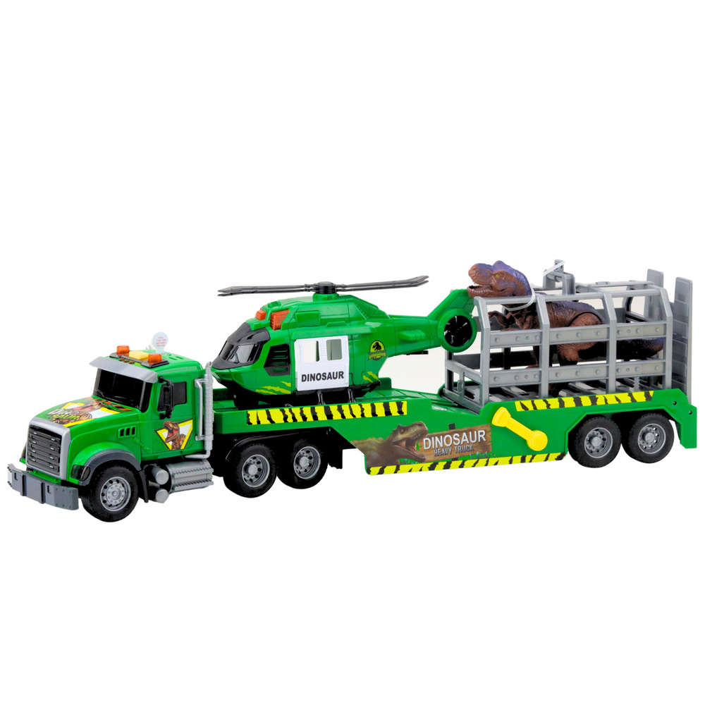 Set camion Dino Rescue cu elicopter, cusca si dinozaur, sunete, verde [2]