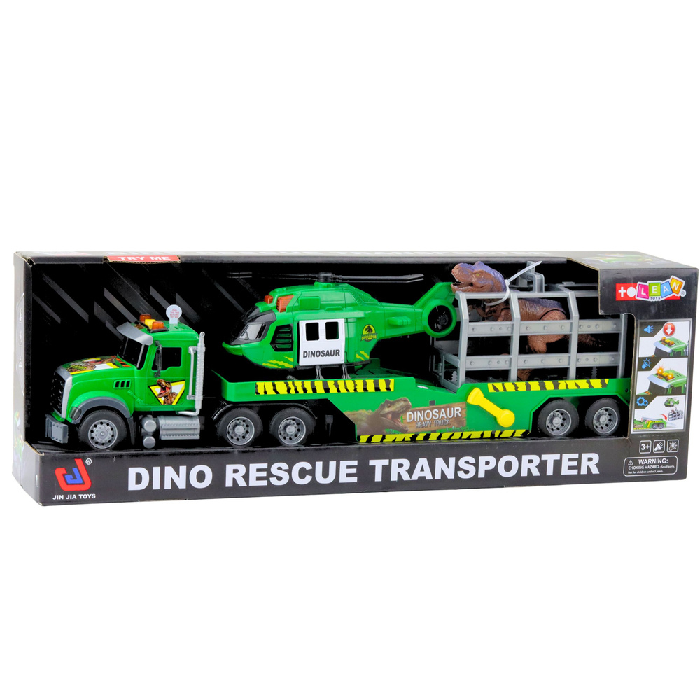 Set camion Dino Rescue cu elicopter, cusca si dinozaur, sunete, verde [6]