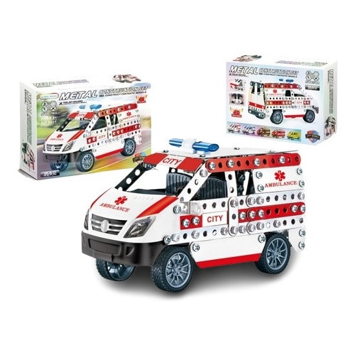 Set constructie metalic ambulanta, 314 piese, joc educativ STEM, dimensiuni asamblata: 18x7x10cm, pentru copii 8+ ani [2]
