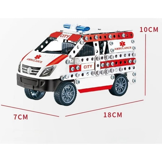Set constructie metalic ambulanta, 314 piese, joc educativ STEM, dimensiuni asamblata: 18x7x10cm, pentru copii 8+ ani [4]