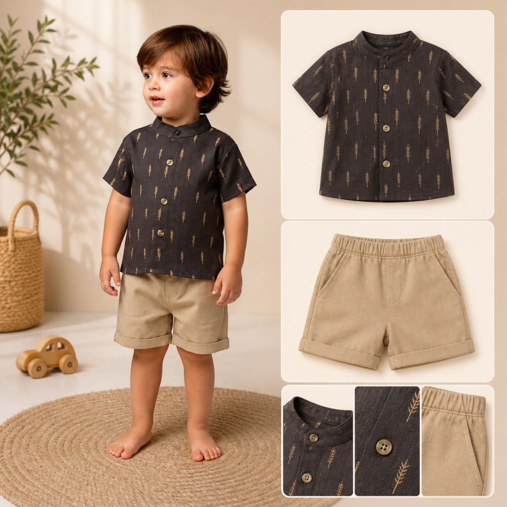 Set copii camasa maneca scurta si pantaloni scurti eleganti - Mylife [2]
