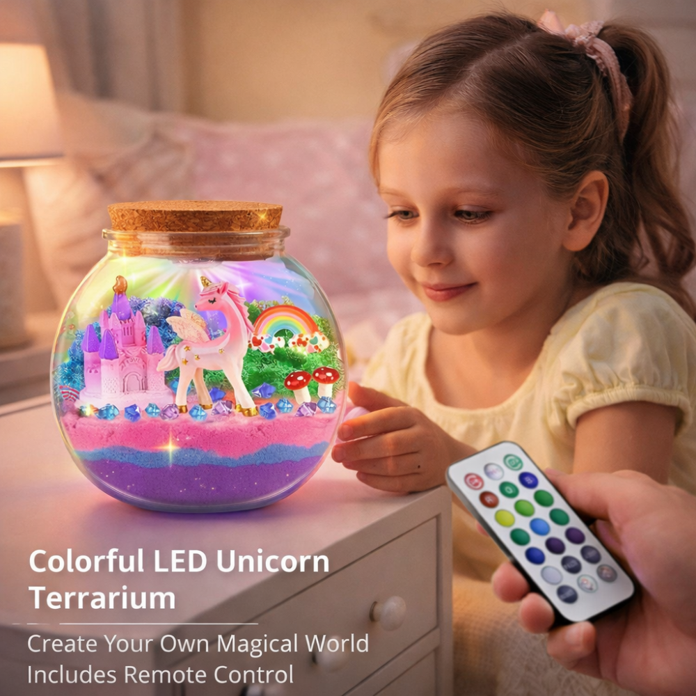Set creativ DIY terariu cu unicorn colorat lampa LED si telecomanda [4]