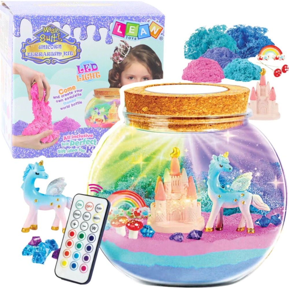 Set creativ DIY terariu cu unicorn colorat lampa LED si telecomanda Albastru [1]