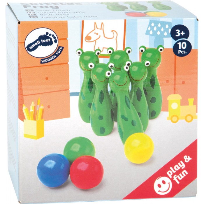Set de bowling, din lemn cu popice in forme de broscute, Small Foot [2]