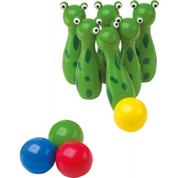 Set de bowling, din lemn cu popice in forme de broscute, Small Foot [3]