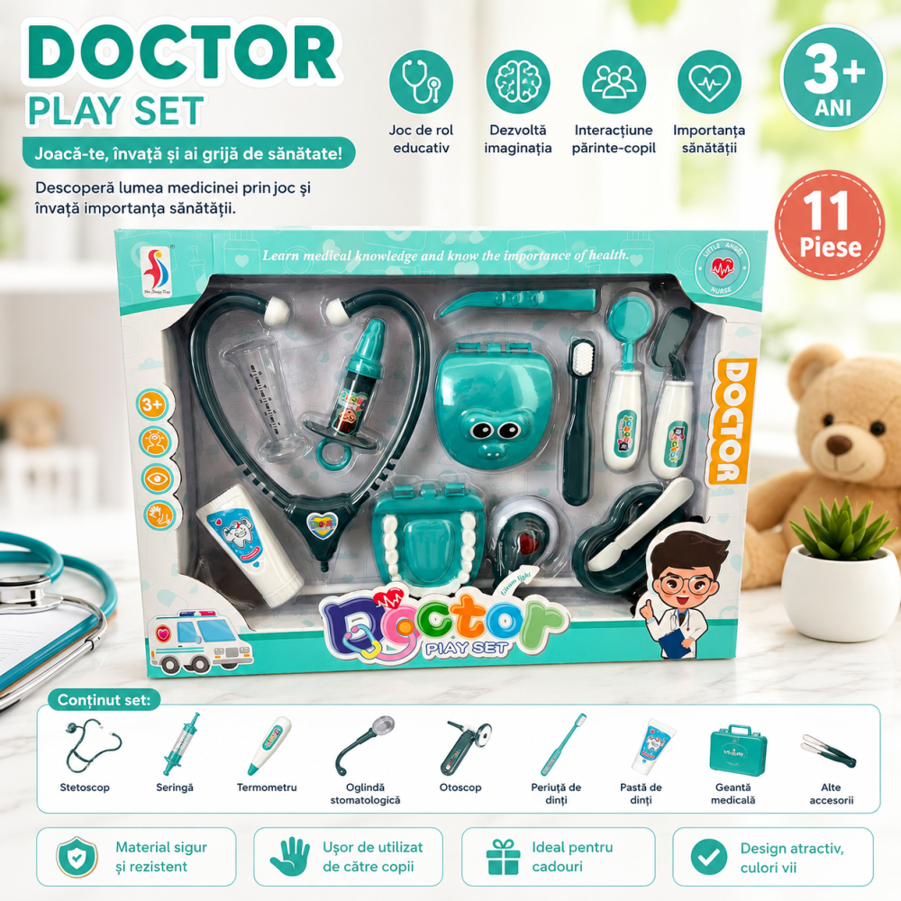 Set de doctor stomatolog Doctor Play Set cu accesorii medicale, joc educativ pentru copii 3+ ani [2]
