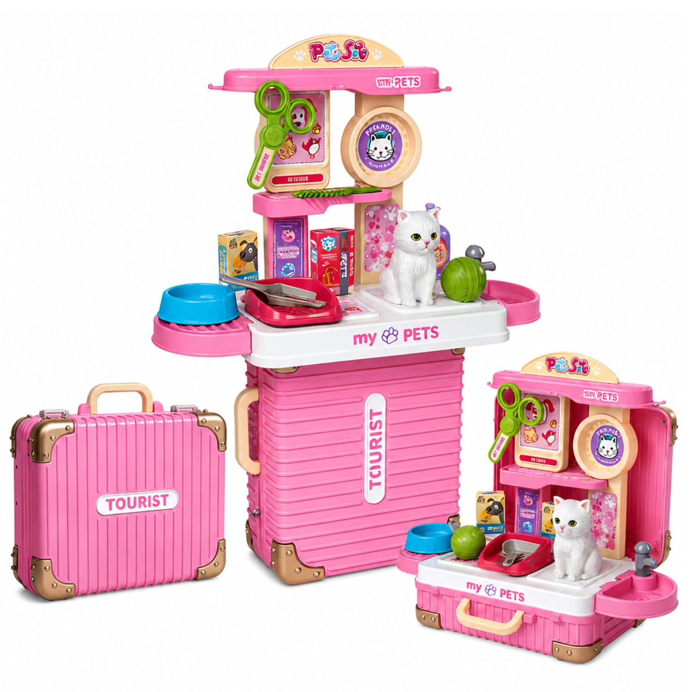 Set Veterinar LEAN Toys in Troler, Kit Ingrijire Pisicuta cu Accesorii Medicale, Roz, 3 ani+ [4]