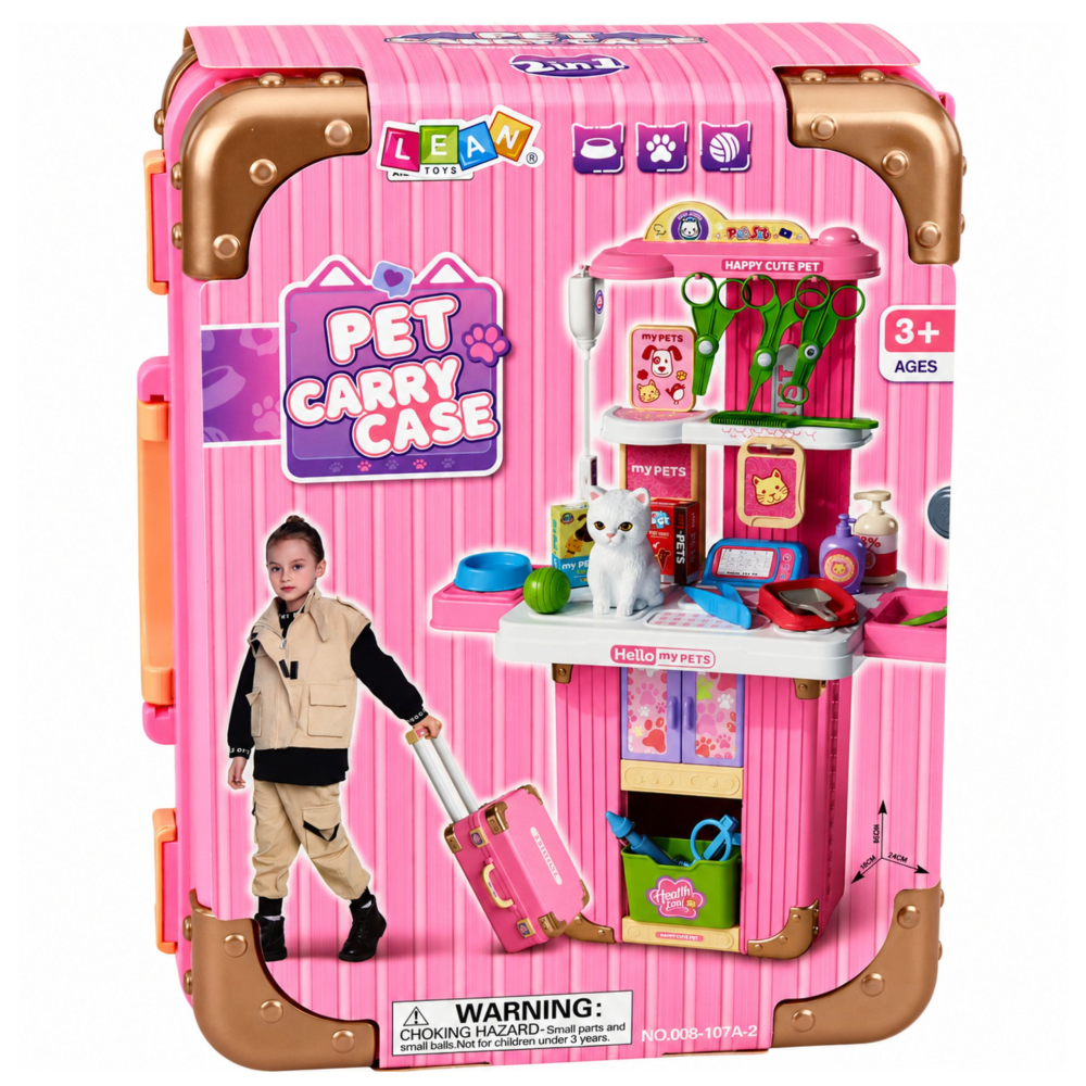 Set Veterinar LEAN Toys in Troler, Kit Ingrijire Pisicuta cu Accesorii Medicale, Roz, 3 ani+ [6]