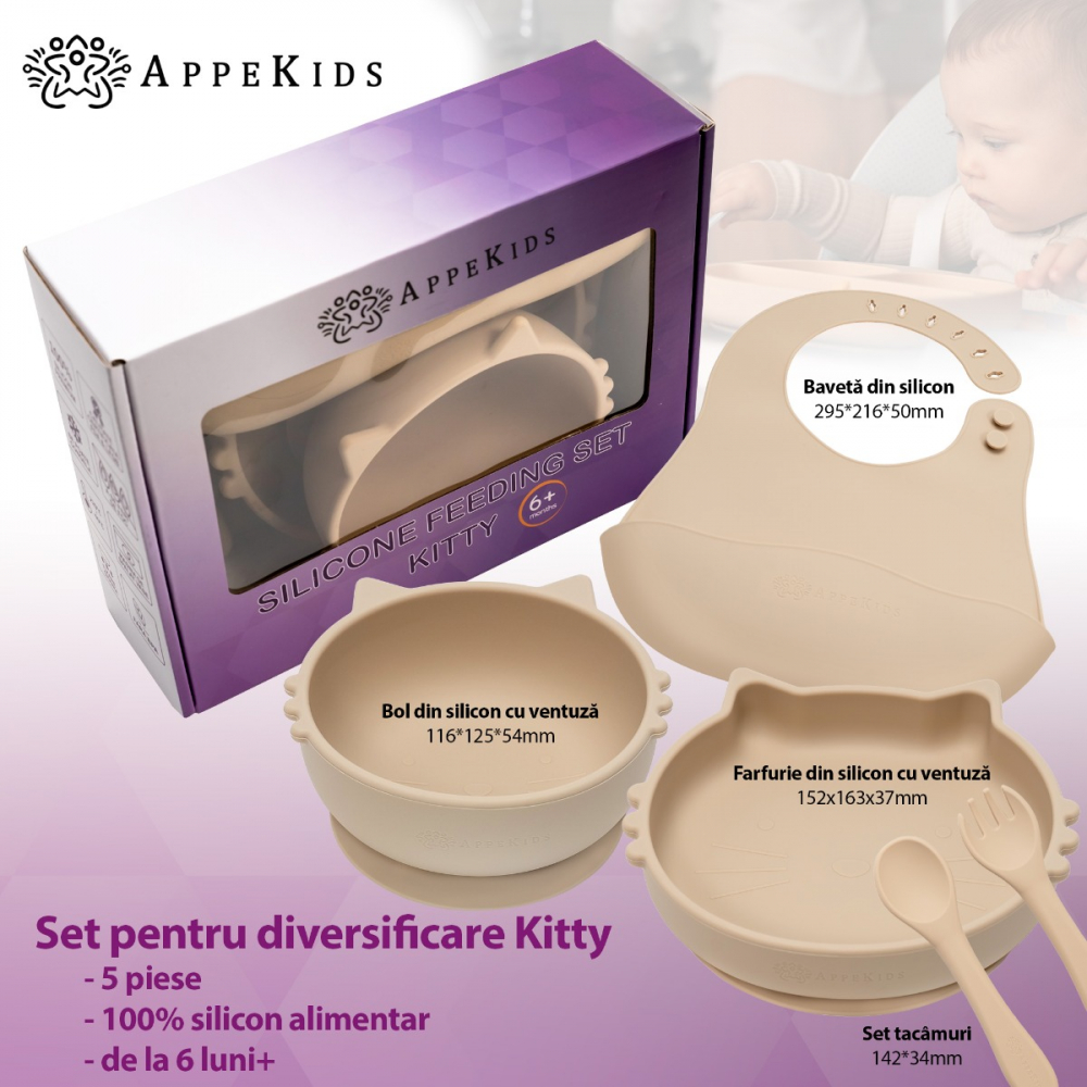 Set Diversificare, AppeKids, 100% Silicon, Kitty - Bej [2]