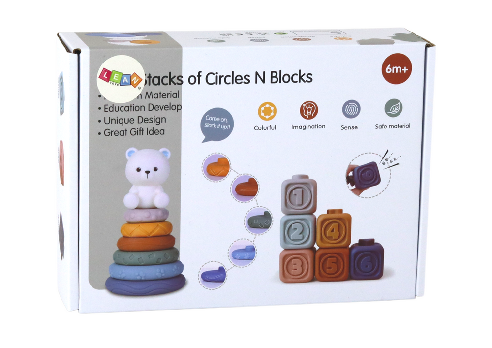 Set blocuri educative și piramidă cu ursuleț – Jucărie moale 6 luni+ [4]