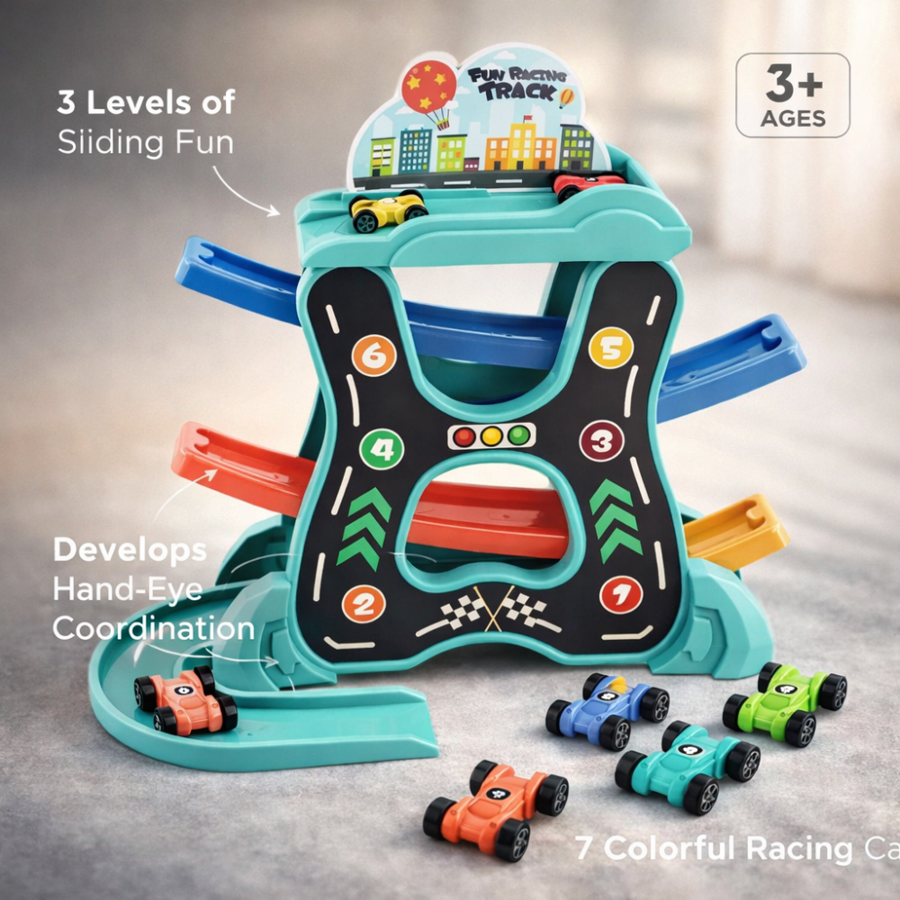 Set educativ pista masini cu tobogan trei niveluri [5]