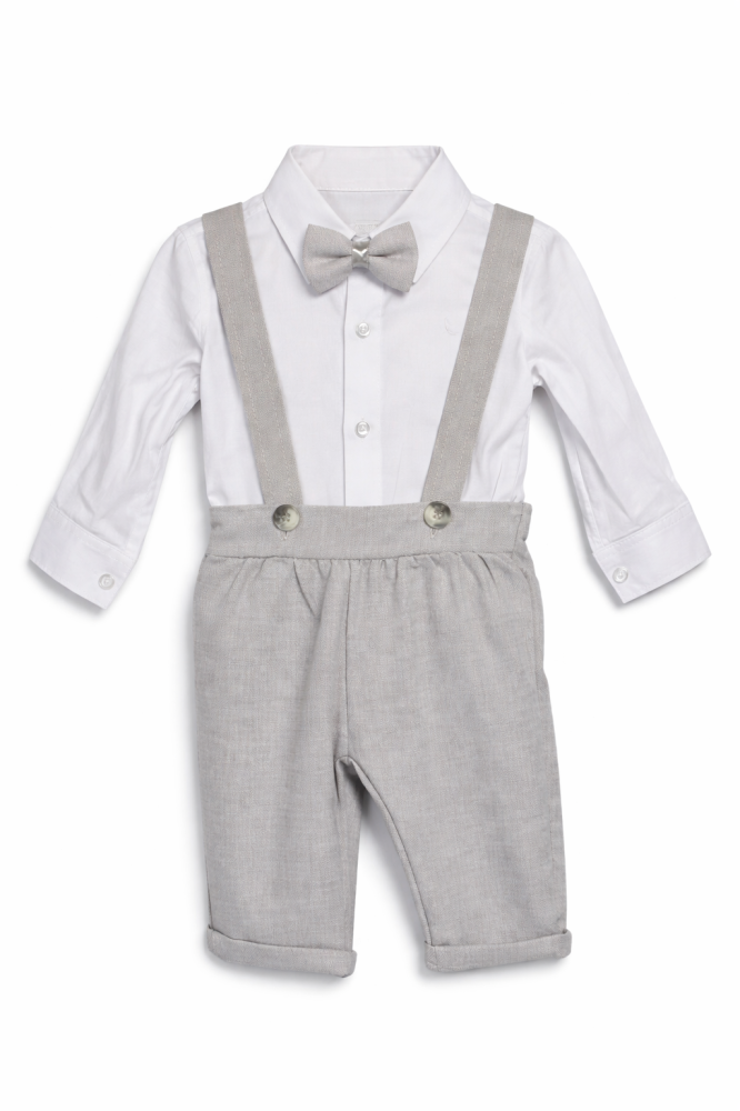 Set elegant baieti body camasa papion bluza si pantaloni gri Concept [2]