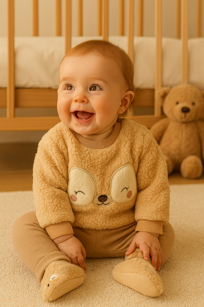 Set 3 piese Welsoft – bluzita, pantaloni si ghetute – material pufos - Crem [2]