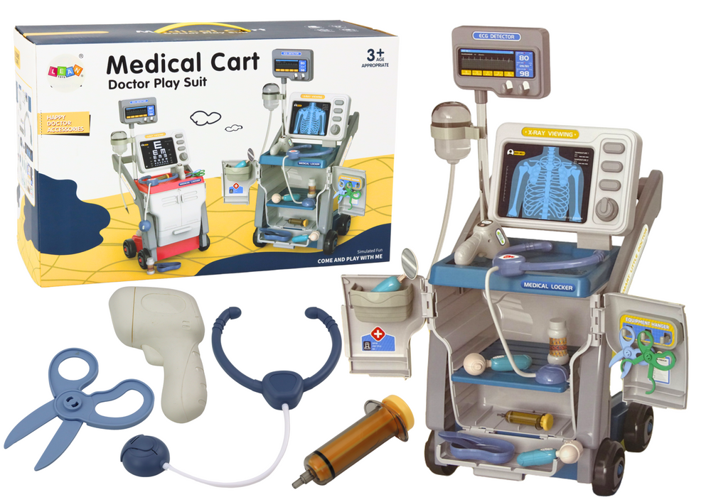 Set mic doctor cu carucior medical raze X ECG lumini albastru 16 piese [2]
