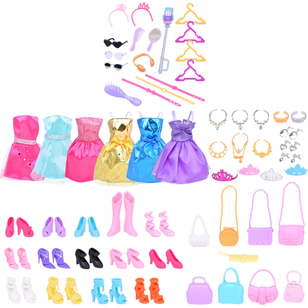 Set haine si accesorii papusi Anlily – 10 rochii, 18 perechi incaltaminte, genti si bijuterii [2]