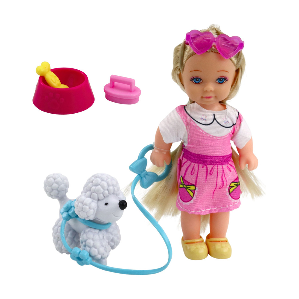 Set mini papusa cu caine lesa bol os si accesorii pentru ingrijirea animalelor [3]