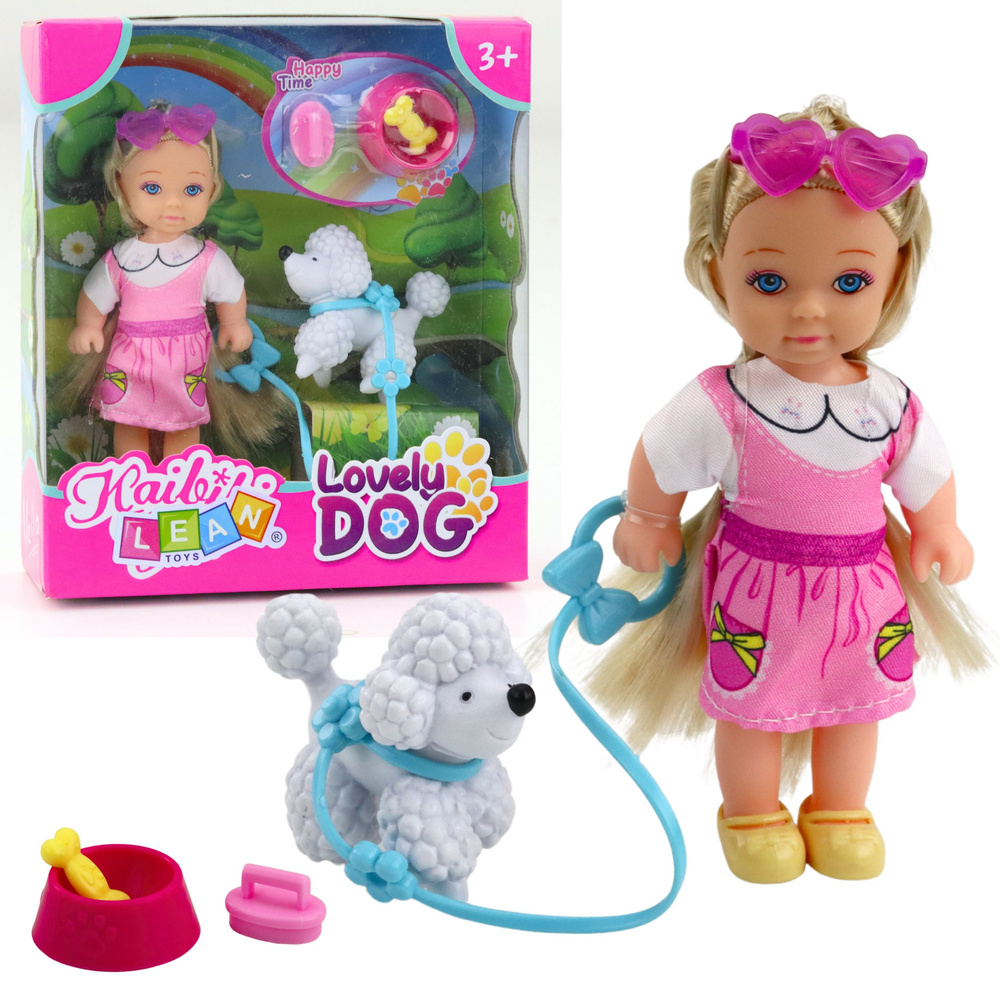 Set mini papusa cu caine lesa bol os si accesorii pentru ingrijirea animalelor [1]